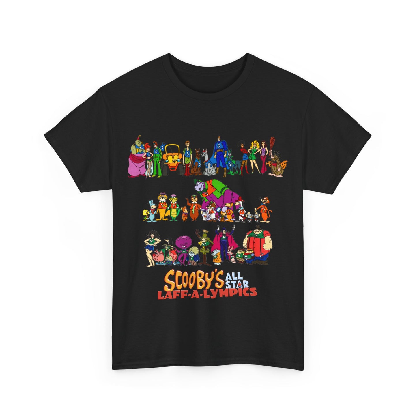 Scooby's All-Star Laff-A-Lympics T-Shirt - Hanna-Barbera Cartoon - Speed Buggy, Yogi Bear, Grape Ape, Scooby Dum, Shaggy, Wally Gator