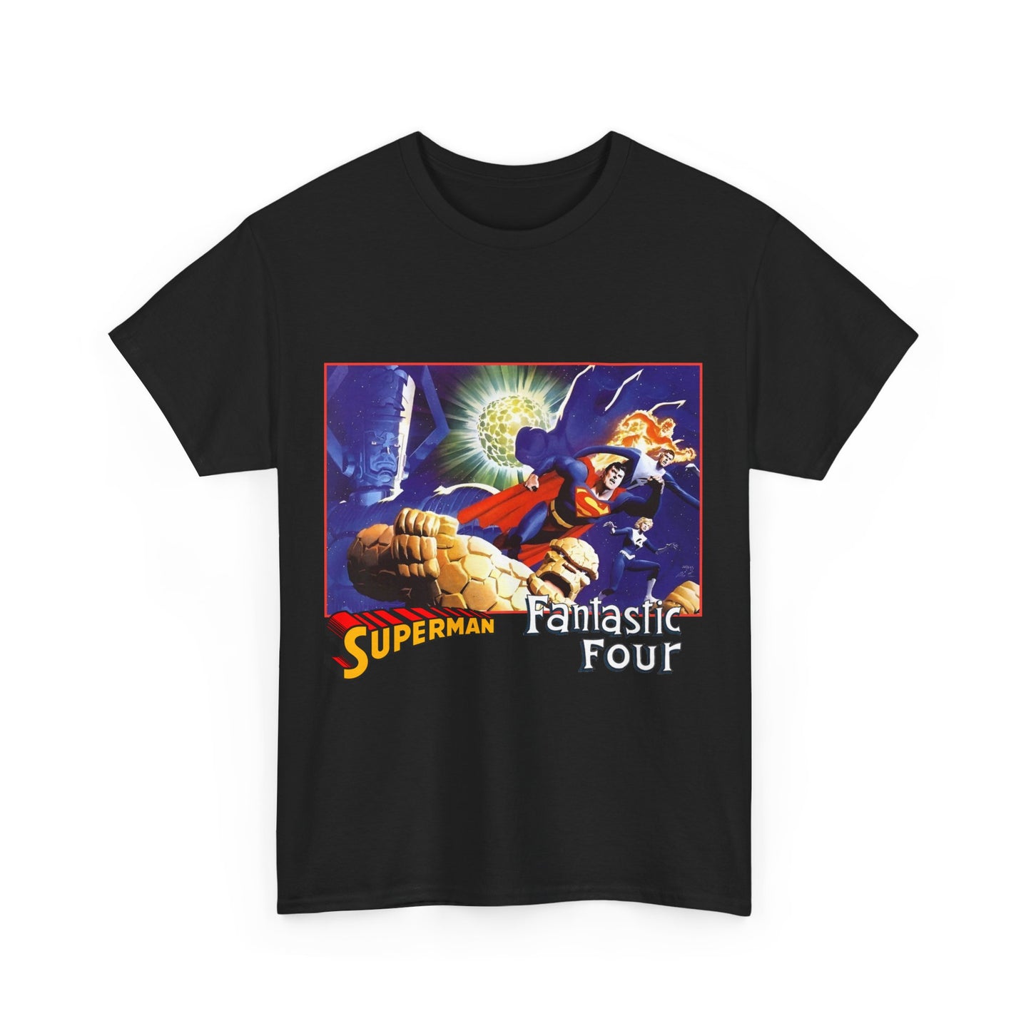 Superman & Fantastic Four T-Shirt - Marvel, DC Comics - Alex Ross, Dan Jurgens - 1990s Crossover Vs Galactus