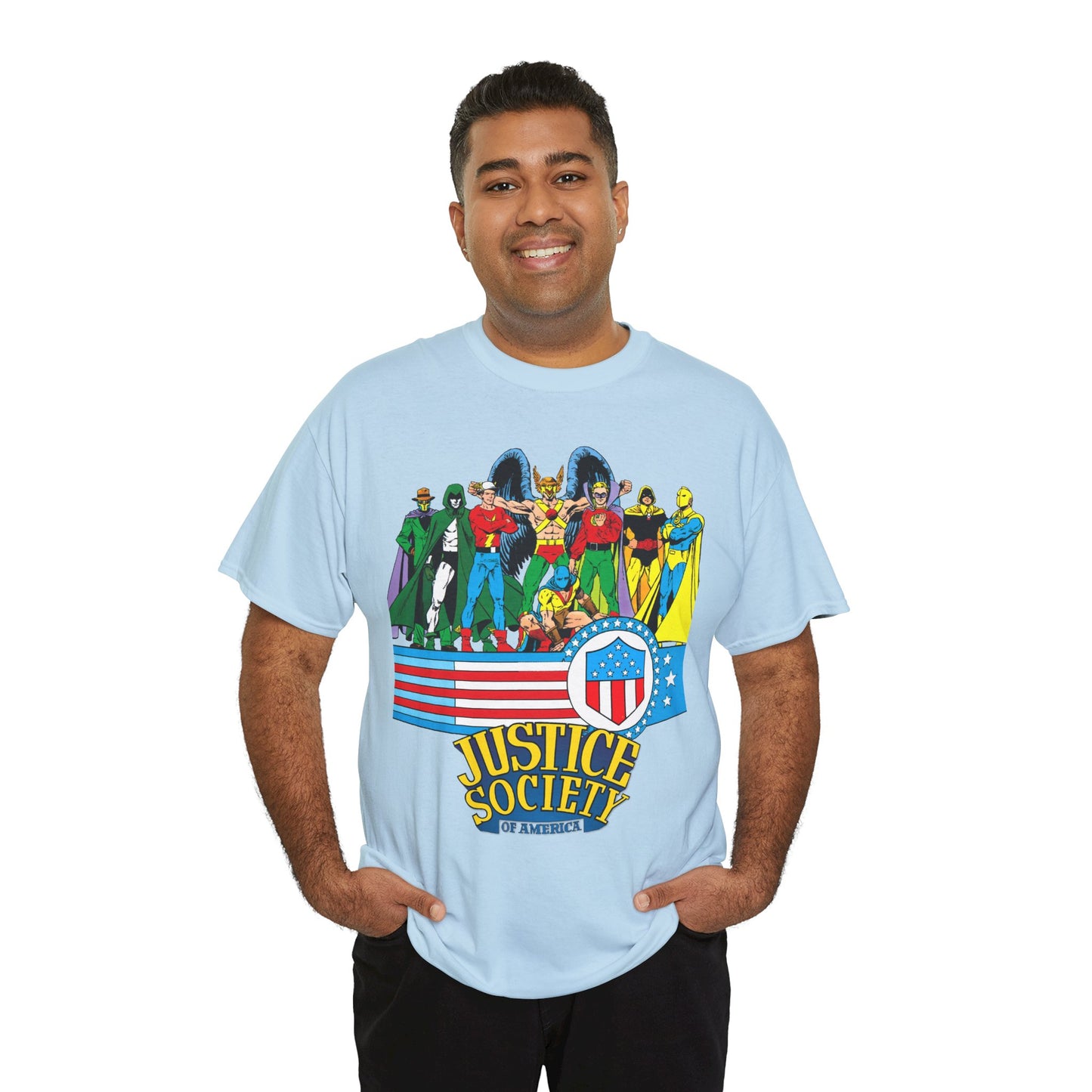 Justice Society of America T-Shirt - Amazing George Perez Art - History of the DC Universe - DC Comics - Dr Fate, Sandman, Flash, Hourman, Spectre, Hawkman