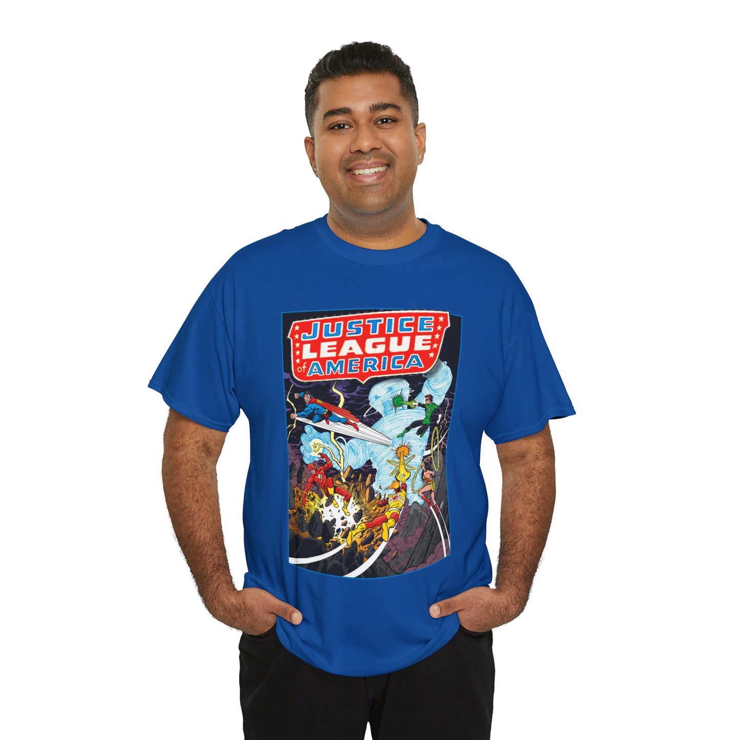 Justice League T-Shirt - George Perez Art - Tornado Tyrant - Superman, Firestorm, Flash, Wonder Woman, Green Lantern - DC Comics