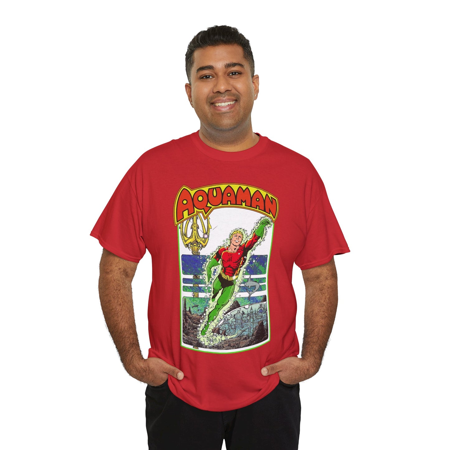 Aquaman T-Shirt - George Perez Art -Justice League 1980s Postcard Series - Arthur Curry - King of Atlantis - JLA - DC Comics