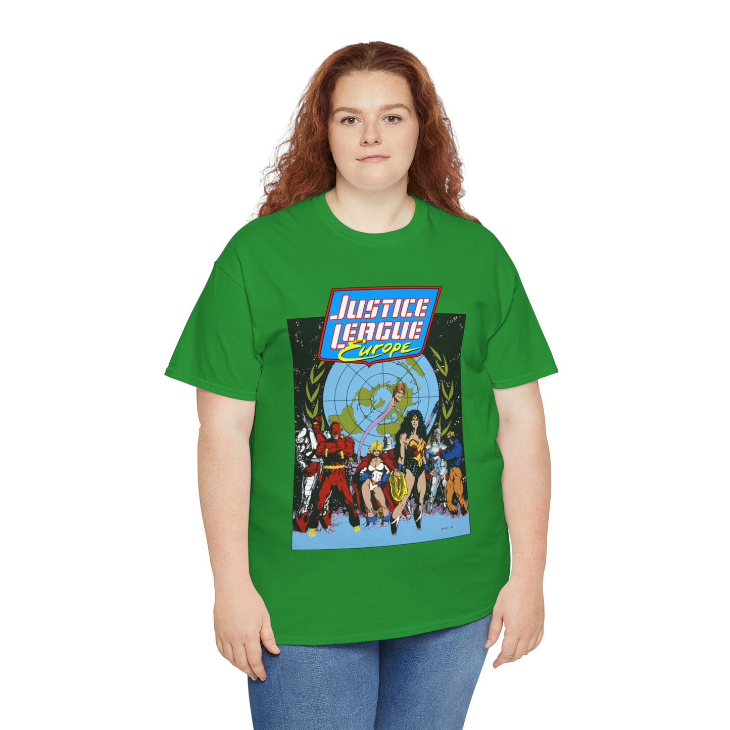 Justice League Europe T-Shirt - Bart Sears Art - Wonder Woman, Flash, Captain Atom, Animal Man, Elongated Man, Power Girl, Metamorpho - JLI Spin-Off - DC Comics