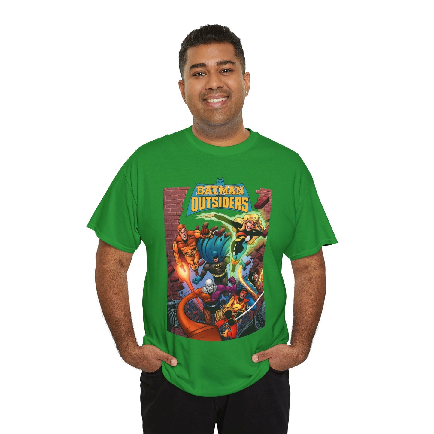 Batman & the Outsiders T-Shirt - Jim Aparo Art - Metamorpho, Katana, Halo, Black Lightning, Geo-Force - DC Comics