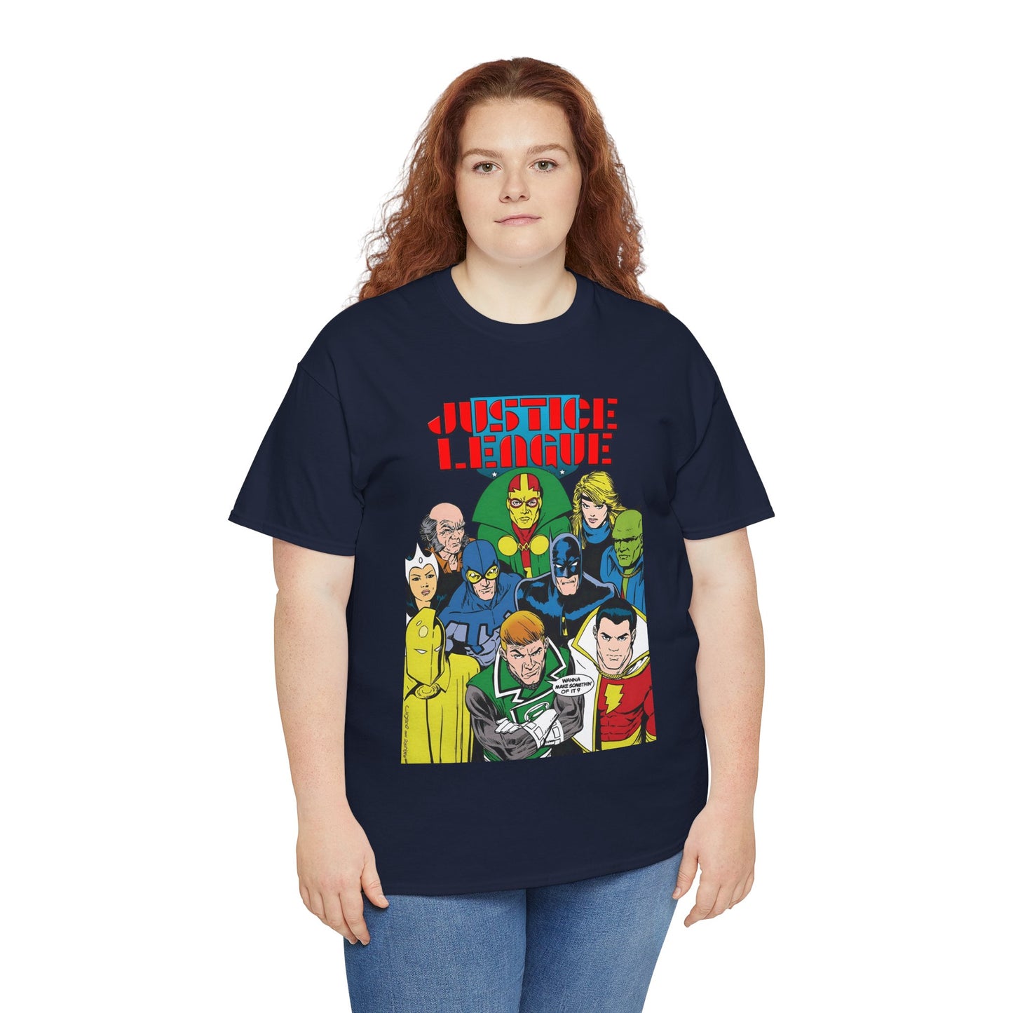 Justice League International T-Shirt - Kevin Maguire Art - JLI - DC Comics - Blue Beetle, Dr Fate, Batman, Mr Miracle, Martian Manhunter - Guy Gardner