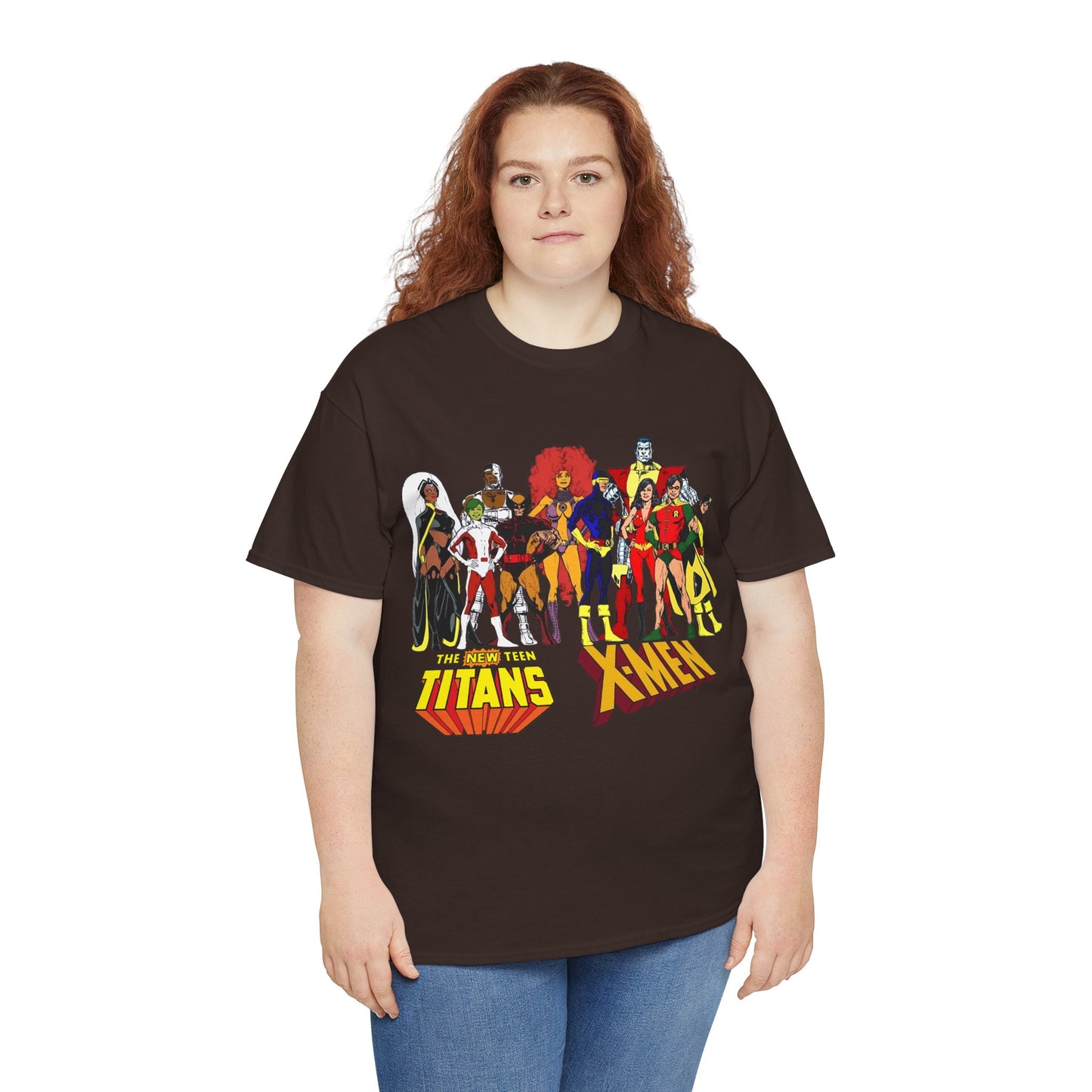 Uncanny X-Men & New Teen Titans T-Shirt - Wolverine, Cyclops, Storm, Wonder Girl, Robin, Cyborg, Raven - Phil Jimenez Art - DC Comics/Marvel Comics Crossover