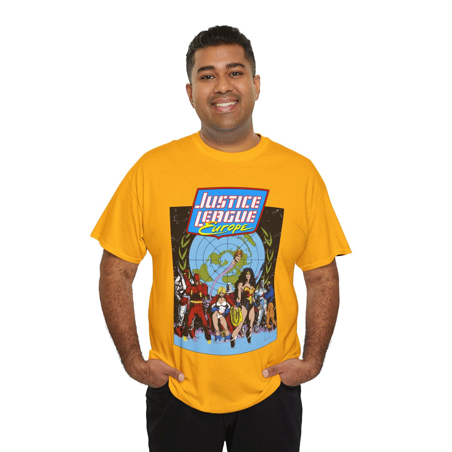 Justice League Europe T-Shirt - Bart Sears Art - Wonder Woman, Flash, Captain Atom, Animal Man, Elongated Man, Power Girl, Metamorpho - JLI Spin-Off - DC Comics