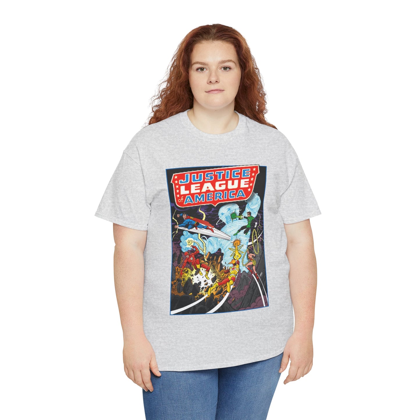 Justice League T-Shirt - George Perez Art - Tornado Tyrant - Superman, Firestorm, Flash, Wonder Woman, Green Lantern - DC Comics