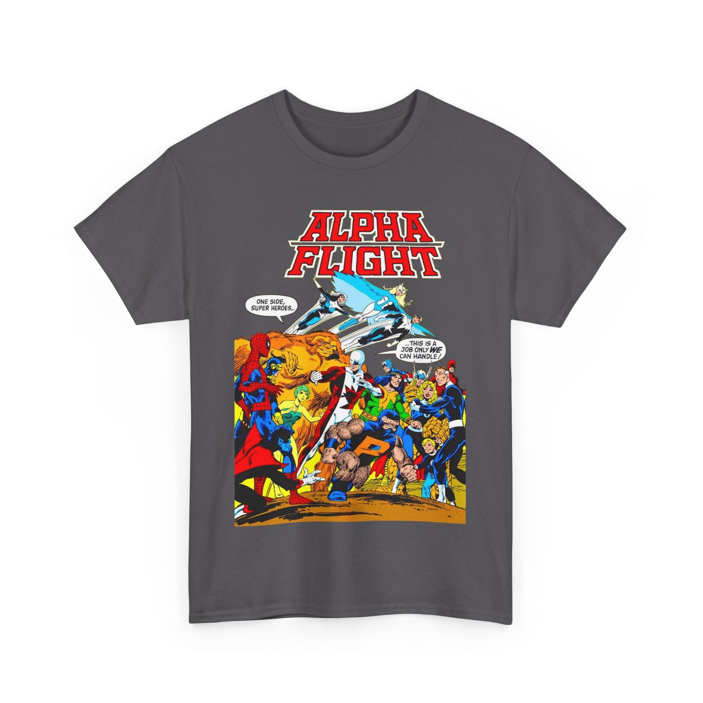 Alpha Flight T-Shirt - John Byrne Art - Sasquatch, Aurora, Northstar, Guardian, Puck, Shaman, Snowbird - Canada's Super Team - Marvel Comics