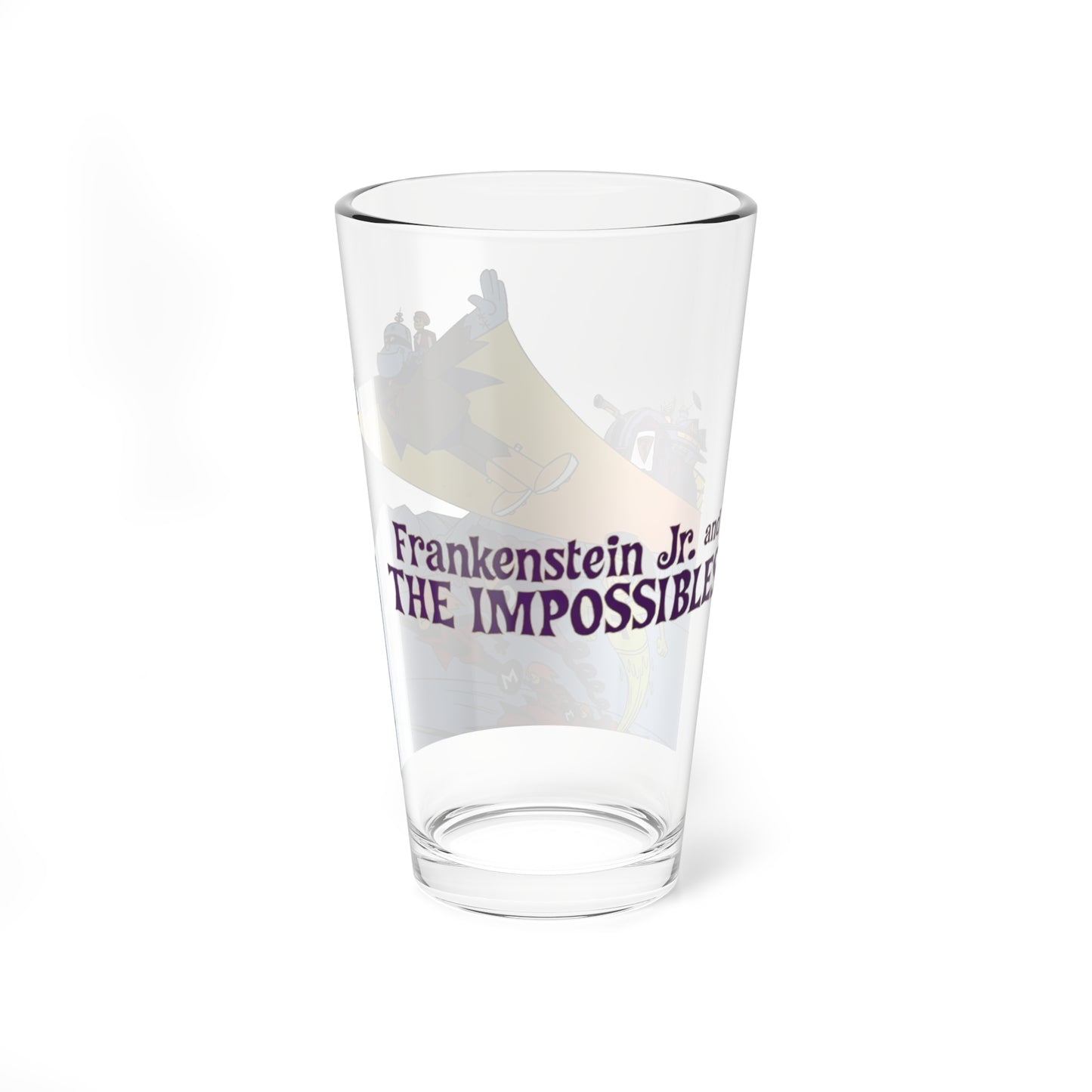 Frankenstein & the Impossibles Pint Glass - Hanna-Barbera 1960s Cartoon - Multi-Man, Fluid-Man, and Coil-Man - Retro Barware
