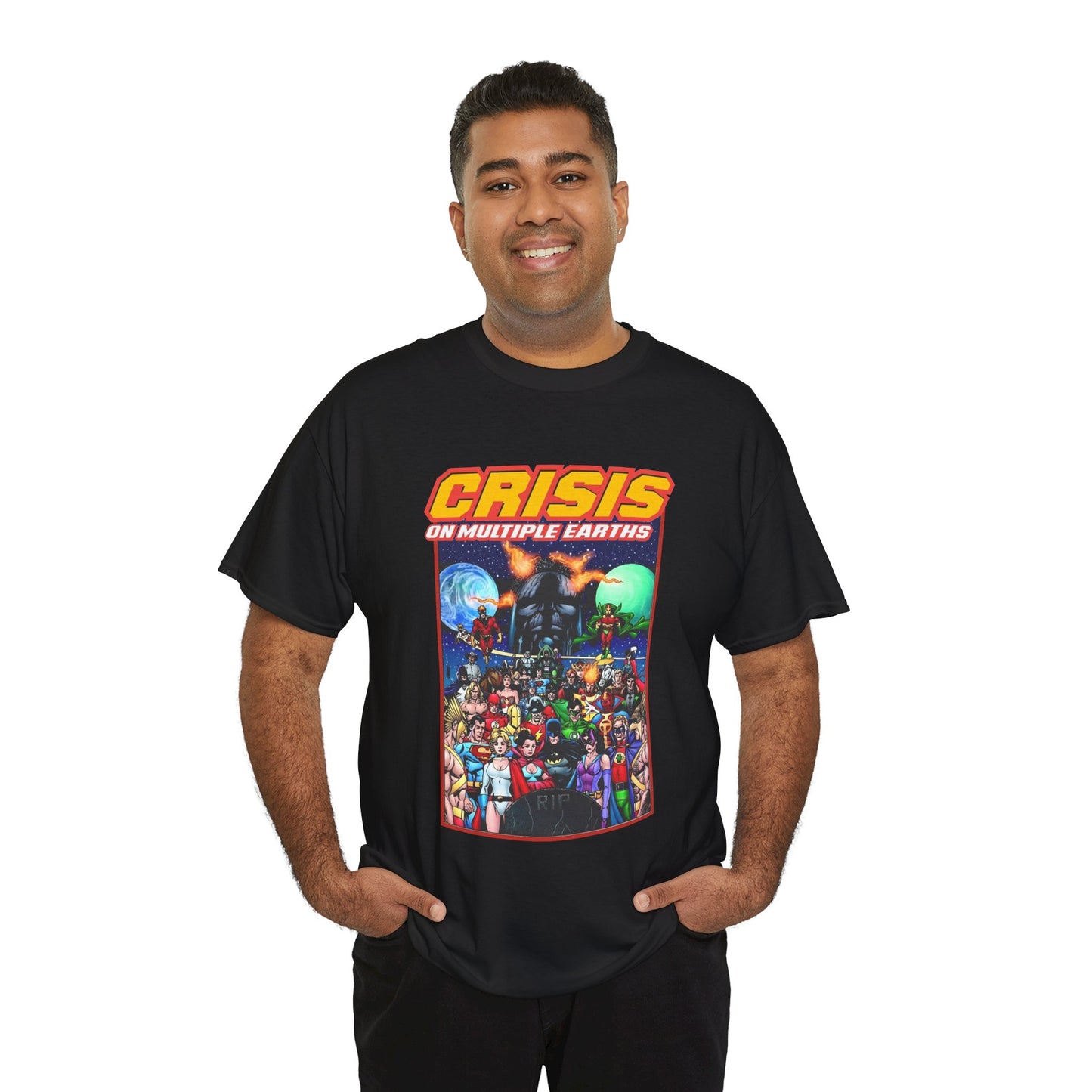 Crisis on Multiple Earths T-Shirt - George Perez Art - JSA & JLA Team-ups - Superman, Batman, Zatanna, Huntress, Power Girl, Hawkman, New Gods, Darkseid - DC Comics