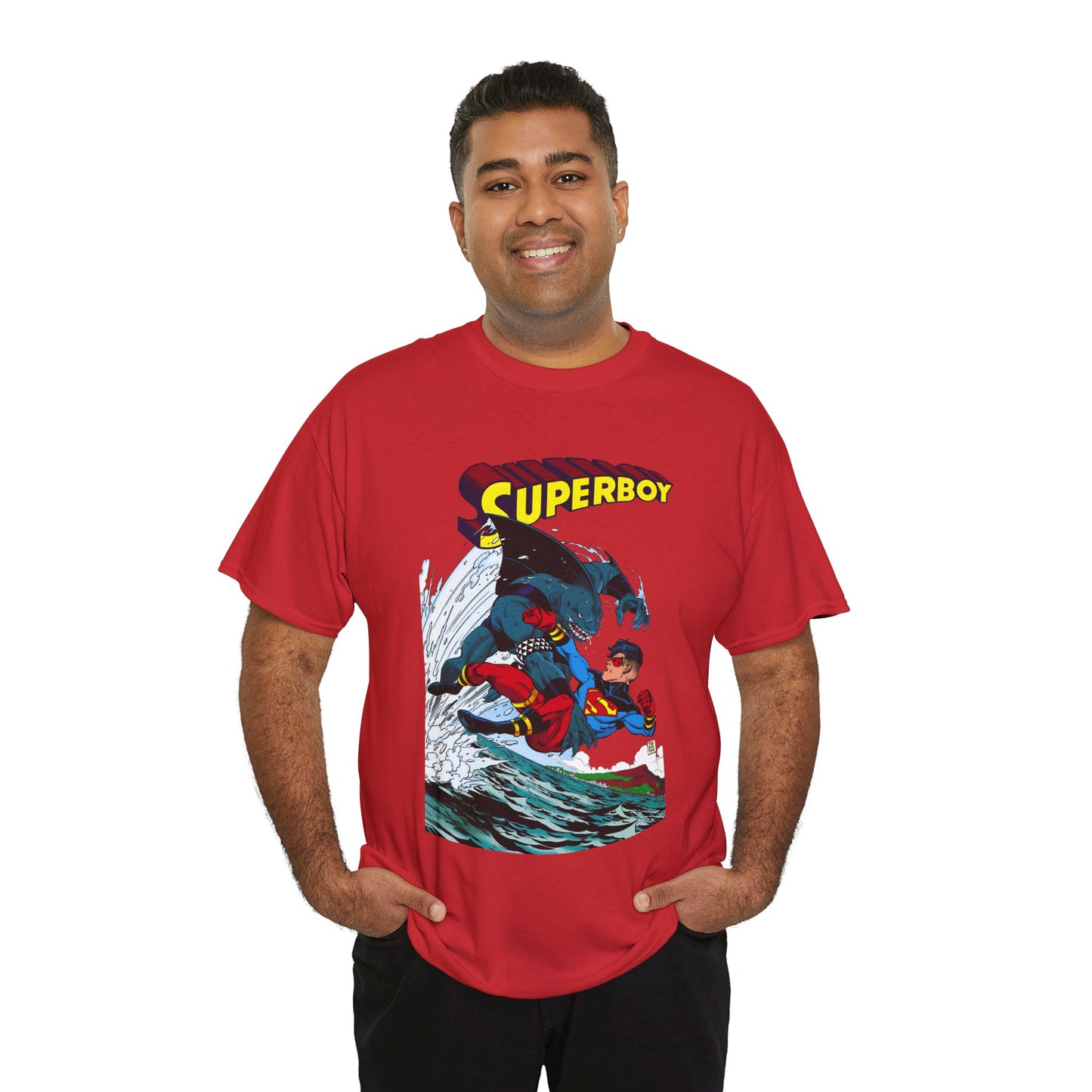 King Shark Vs Superboy T-Shirt - Tom Grummett Art - Connor Kent, Kon-L - Superman Family - DC Comics