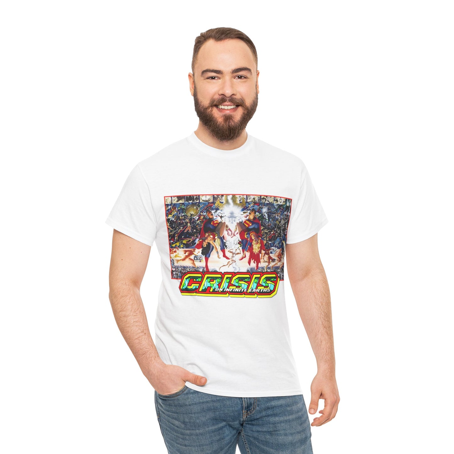 Crisis on Infinite Earths T-Shirt - Alex Ross & George Perez Art - Superman, Wonder Woman, Supergirl, Flash, Monitor, Anti-Monitor - DC Comics