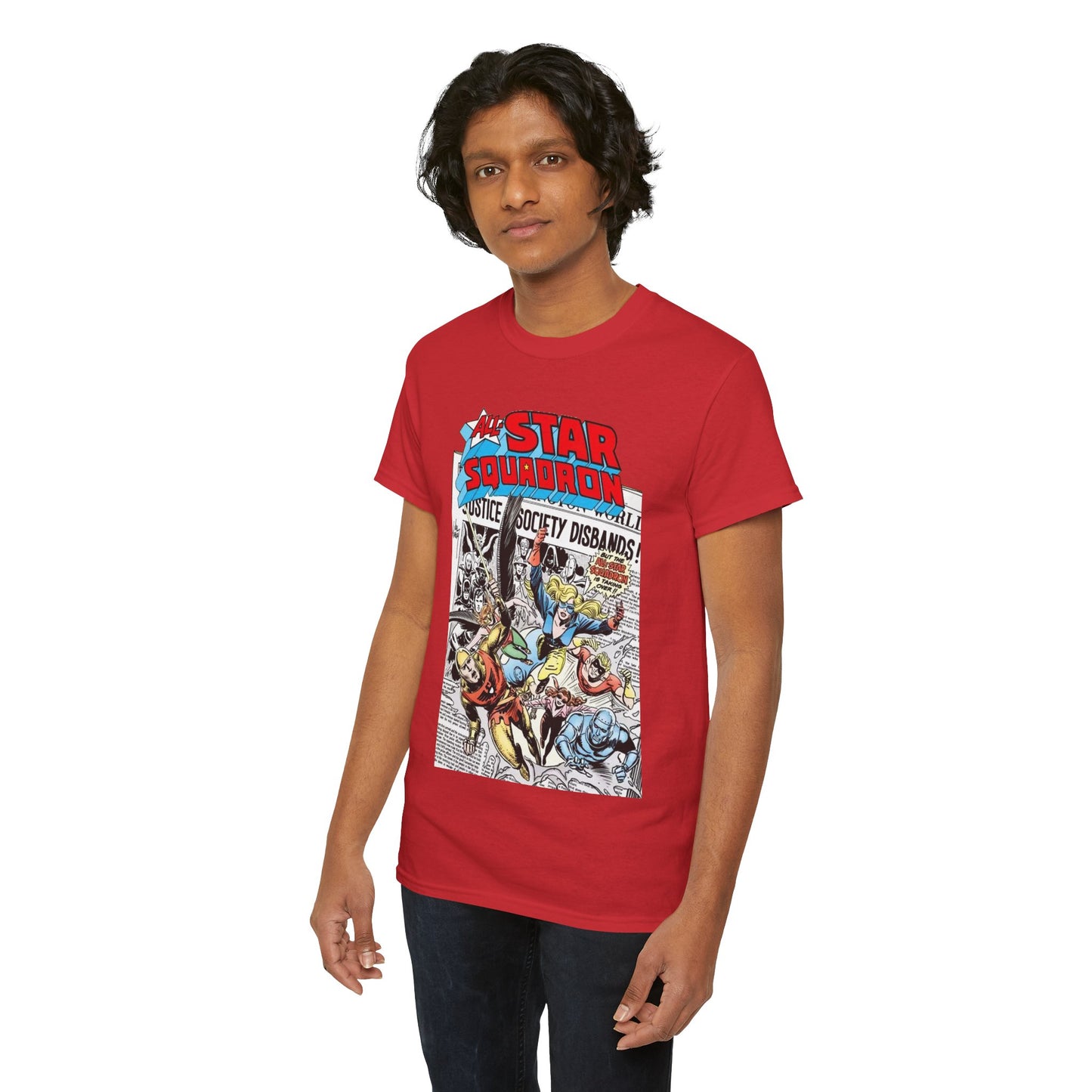 All-Star Squadron T-Shirt - Joe Kubert Art - Liberty Belle, Robotman, Shining Knight, Johnny Quick, Firebrand - JSA Connection - DC Comics