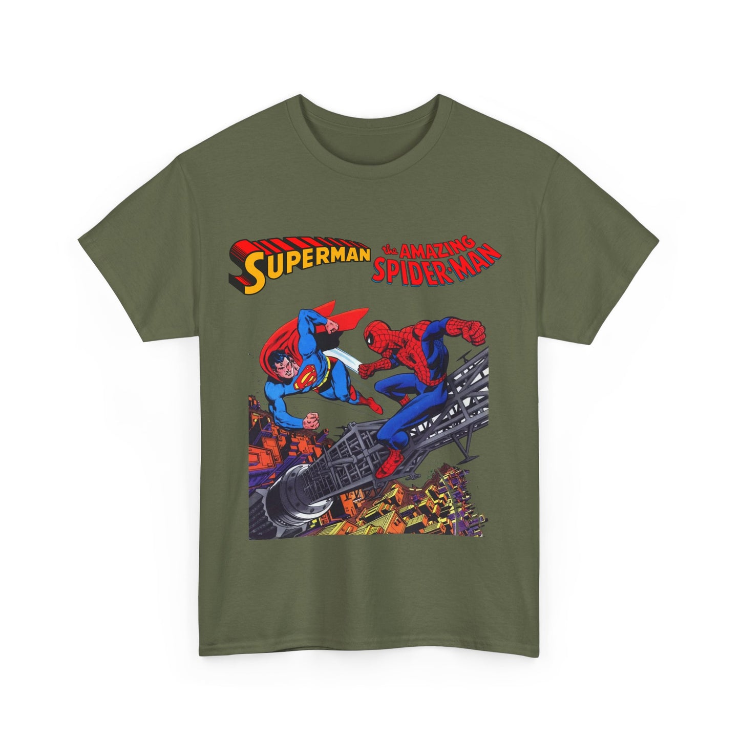 Superman & Amazing Spider-Man T-Shirt - DC/Marvel Comics Crossover - 1970s - Clark Kent & Peter Parker