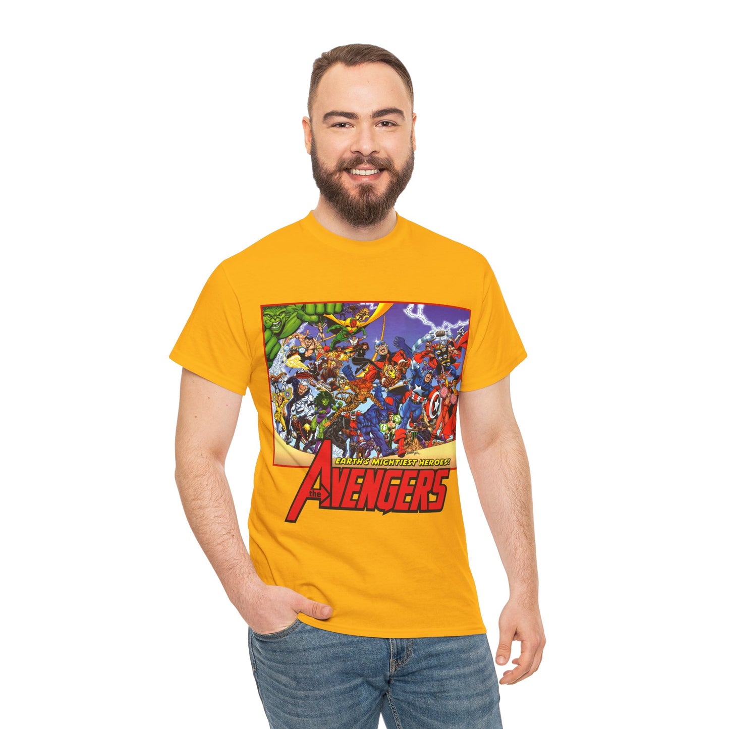Avengers T-Shirt - George Perez Art - Marvel Comics - Captain America, Iron Man, Thor, She-Hulk, Hawkeye, Vision, Quicksilver - Classic Cover