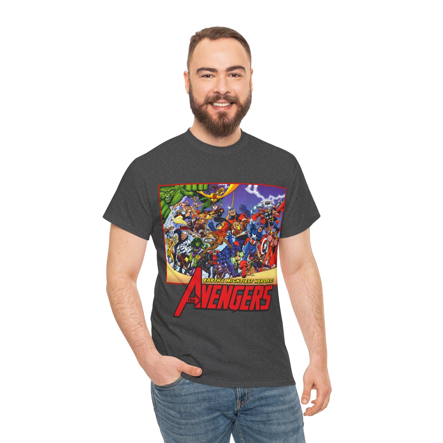 Avengers T-Shirt - George Perez Art - Marvel Comics - Captain America, Iron Man, Thor, She-Hulk, Hawkeye, Vision, Quicksilver - Classic Cover