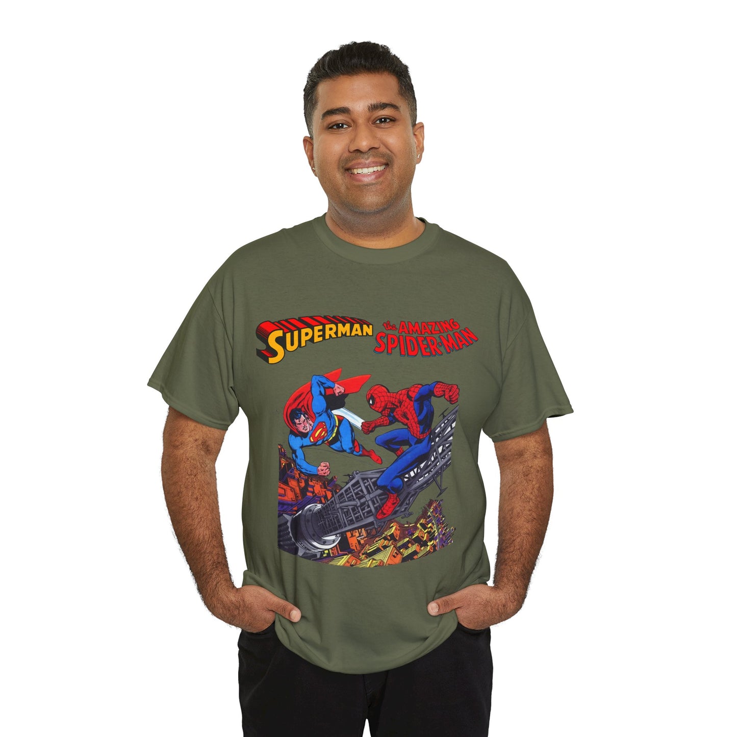 Superman & Amazing Spider-Man T-Shirt - DC/Marvel Comics Crossover - 1970s - Clark Kent & Peter Parker