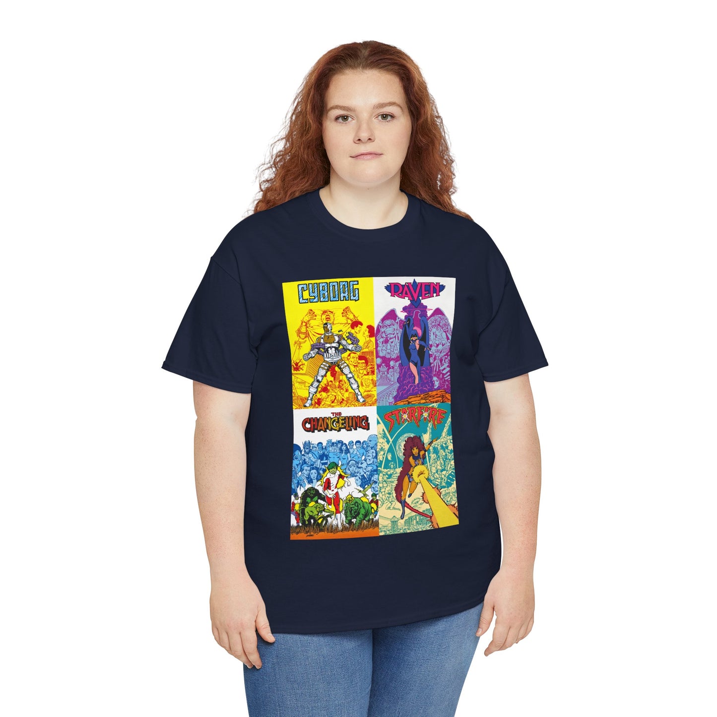 Tales of the New Teen Titans T-Shirt - George Perez Art - Cyborg, Raven, Changeling, Starfire - 1980s Mini-Series Showcasing Their Origins - DC Comics