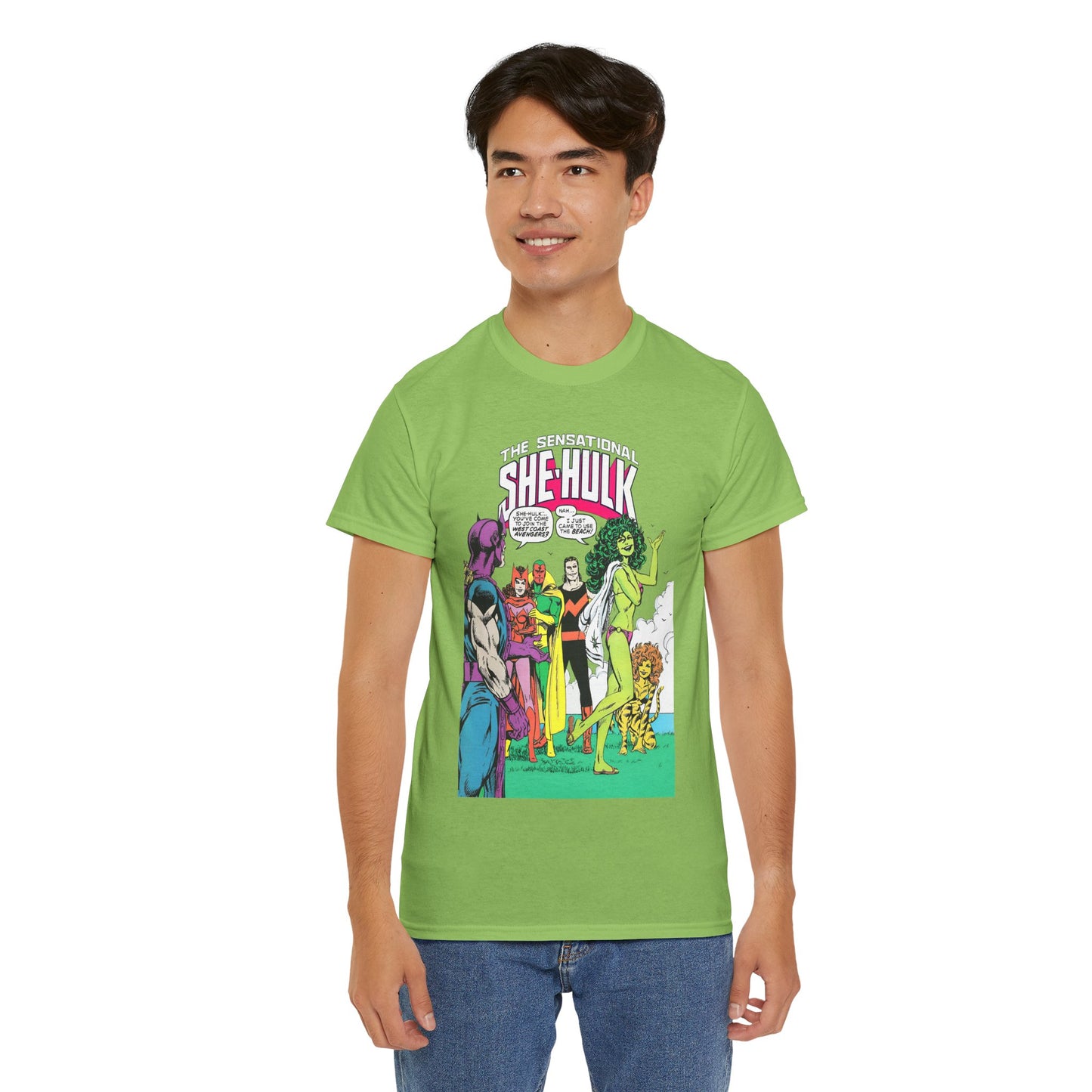 She-Hulk T-Shirt - John Byrne Art - West Coast Avengers Appearance - Hawkeye, Scarlet Witch, Wonder Man, Vision, Tigra - Marvel Comics