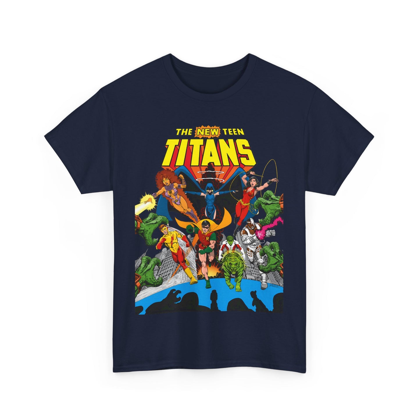 New Teen Titans T-Shirt - George Perez Art - Robin, Wonder Girl, Kid Flash, Changeling, Starfire, Cyborg, Raven - DC Comics - Classic 1980s Series