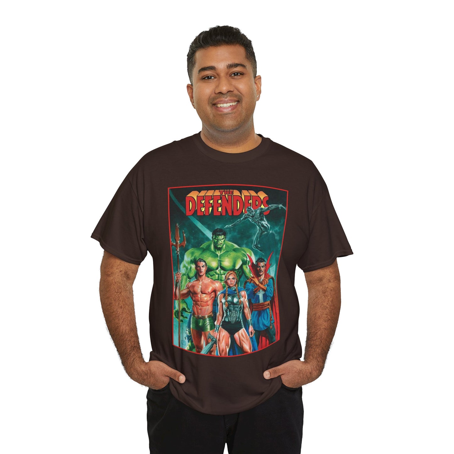 Defenders T-Shirt - Dr Strange, Valkyrie, Hulk, Namor, Silver Surfer - Marvel Comics - Popular 1970s Series