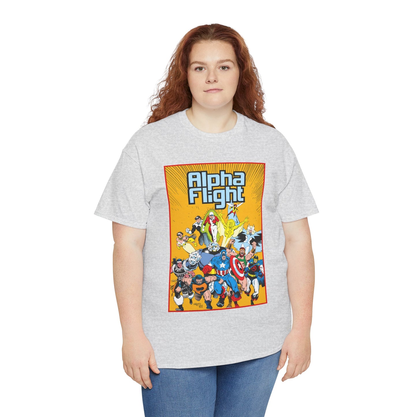 Alpha Flight T-Shirt - Mike Mignola Art - Northstar, Aurora, Snowbird, Shaman, Puck - Avengers: Captain America, Captain Marvel, Hercules, Black Knight - Marvel Comics