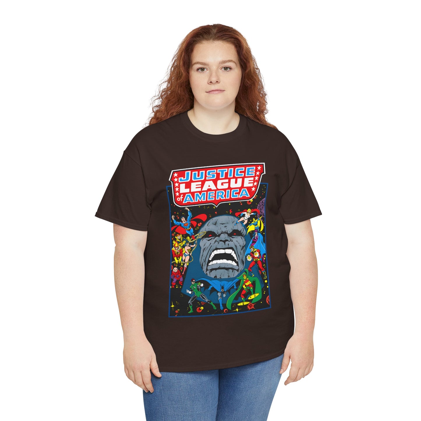 Justice League of America T-Shirt - George Perez Art - JLA/JSA/New Gods Crossover - Darkseid, Orion, Mr Miracle, Huntress, Firestorm, Dr Fate - DC Comics