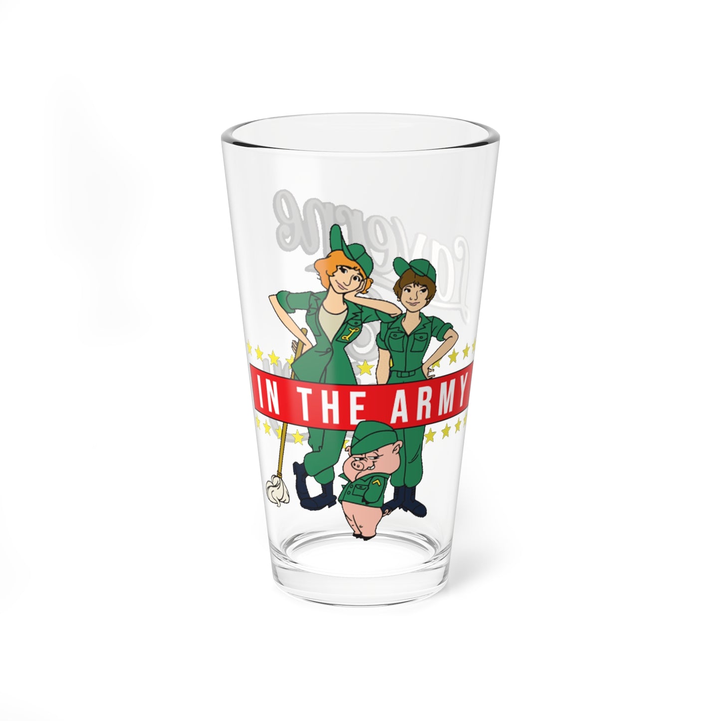 Laverne & Shirley Pint Glass, 16oz - Saturday Morning Cartoon - Sgt. Squeally - Based on the Popular 1970s Sit-Com