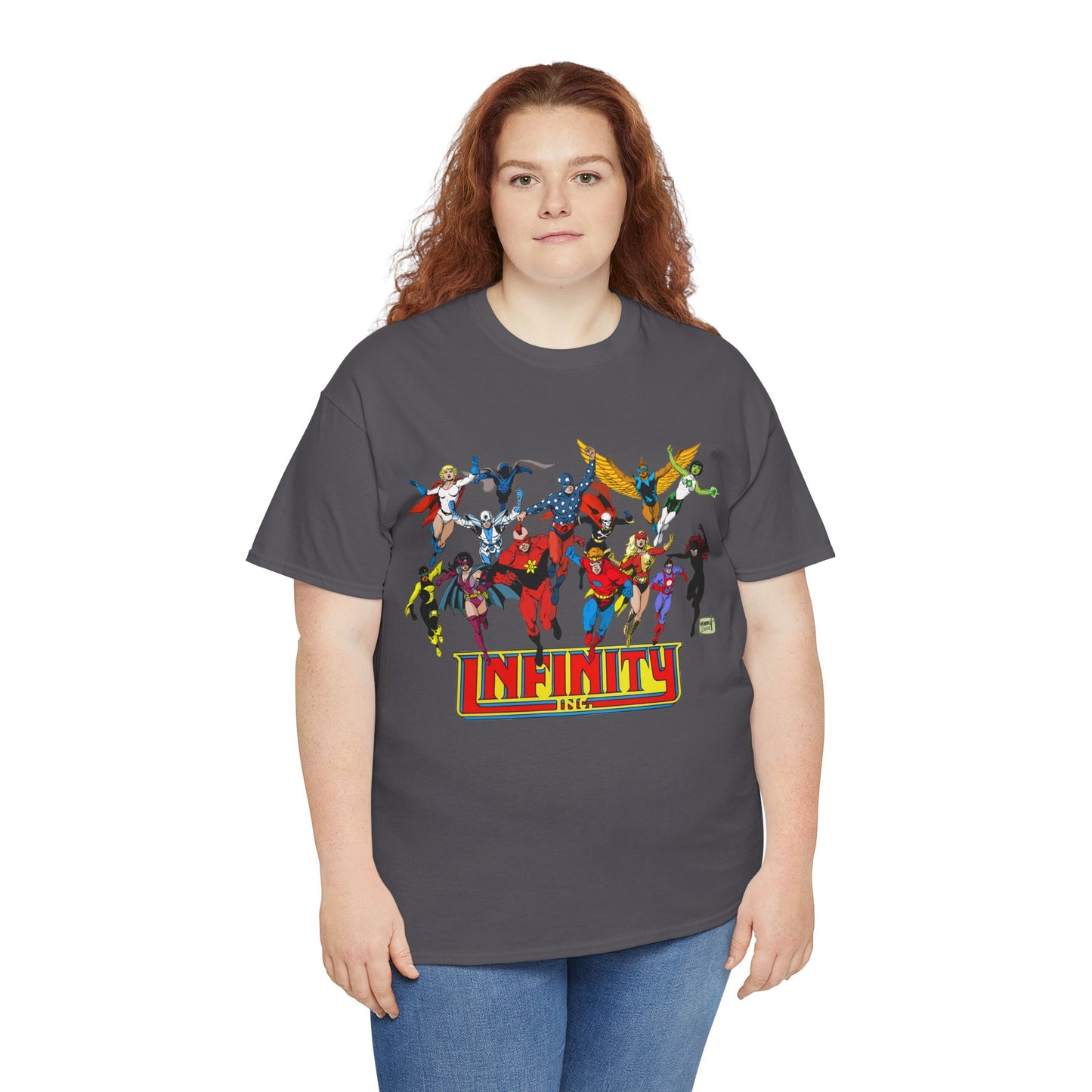 Infinity Inc Shirt - Tom Grummett Art - Jade, Obsidian, Huntress, Power Girl, Fury, Silver Scarab, Wildcat, Star-Spangled Kid - JSA Successors - DC Comics