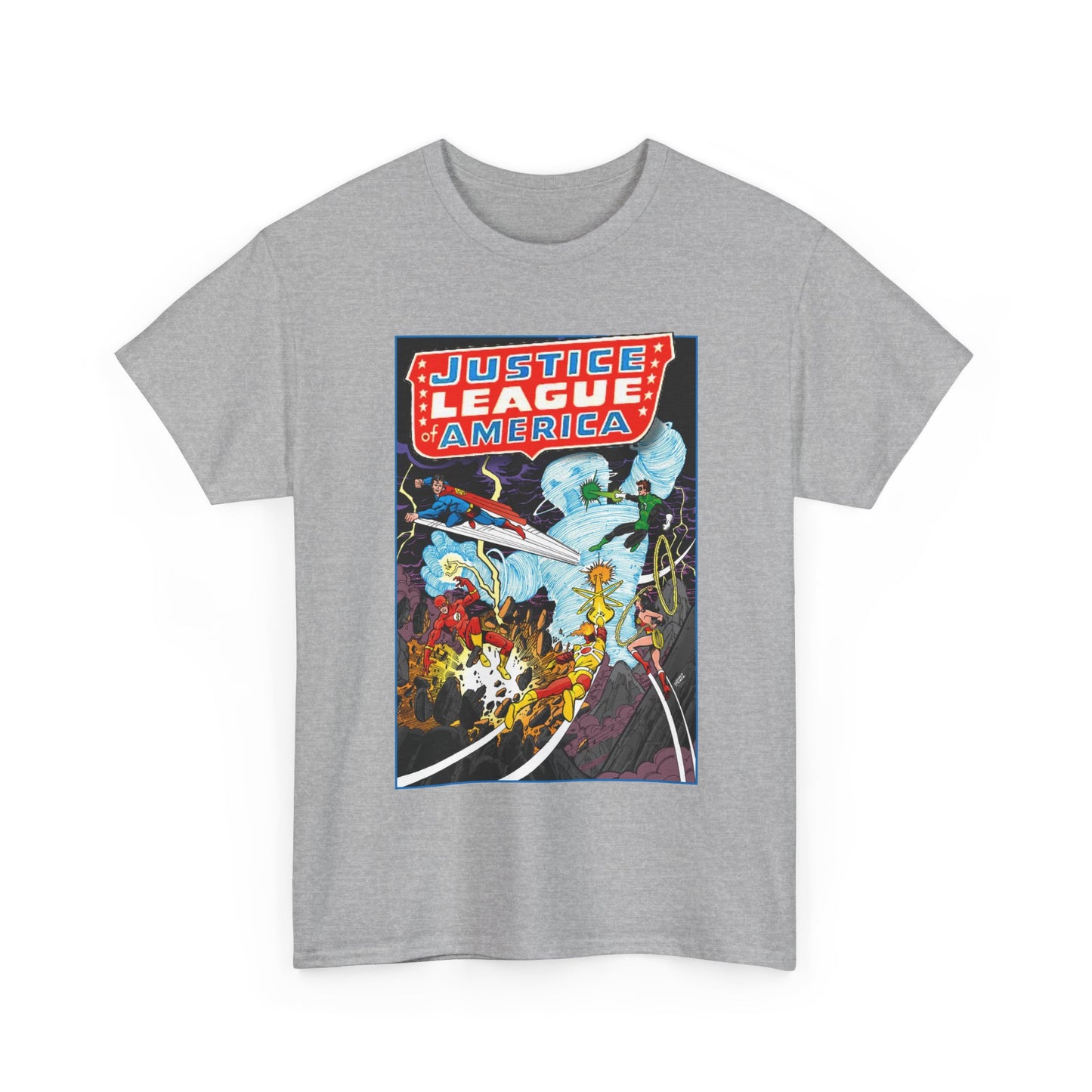 Justice League T-Shirt - George Perez Art - Tornado Tyrant - Superman, Firestorm, Flash, Wonder Woman, Green Lantern - DC Comics