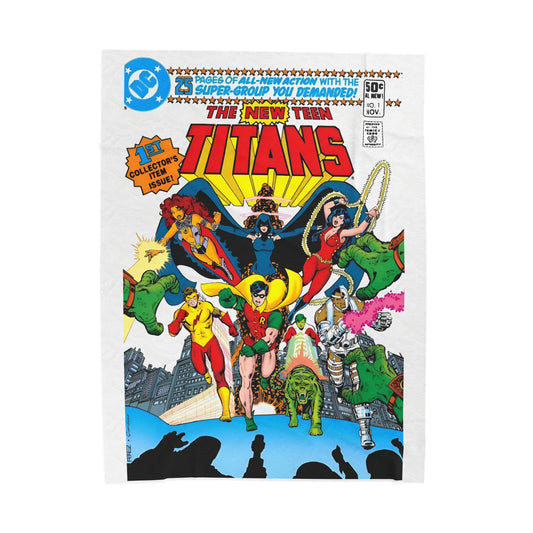 New Teen Titans Velveteen Plush Blanket 60x80" - George Perez Art - DC Comics - Robin, Wonder Girl, Cyborg, Raven, Starfire