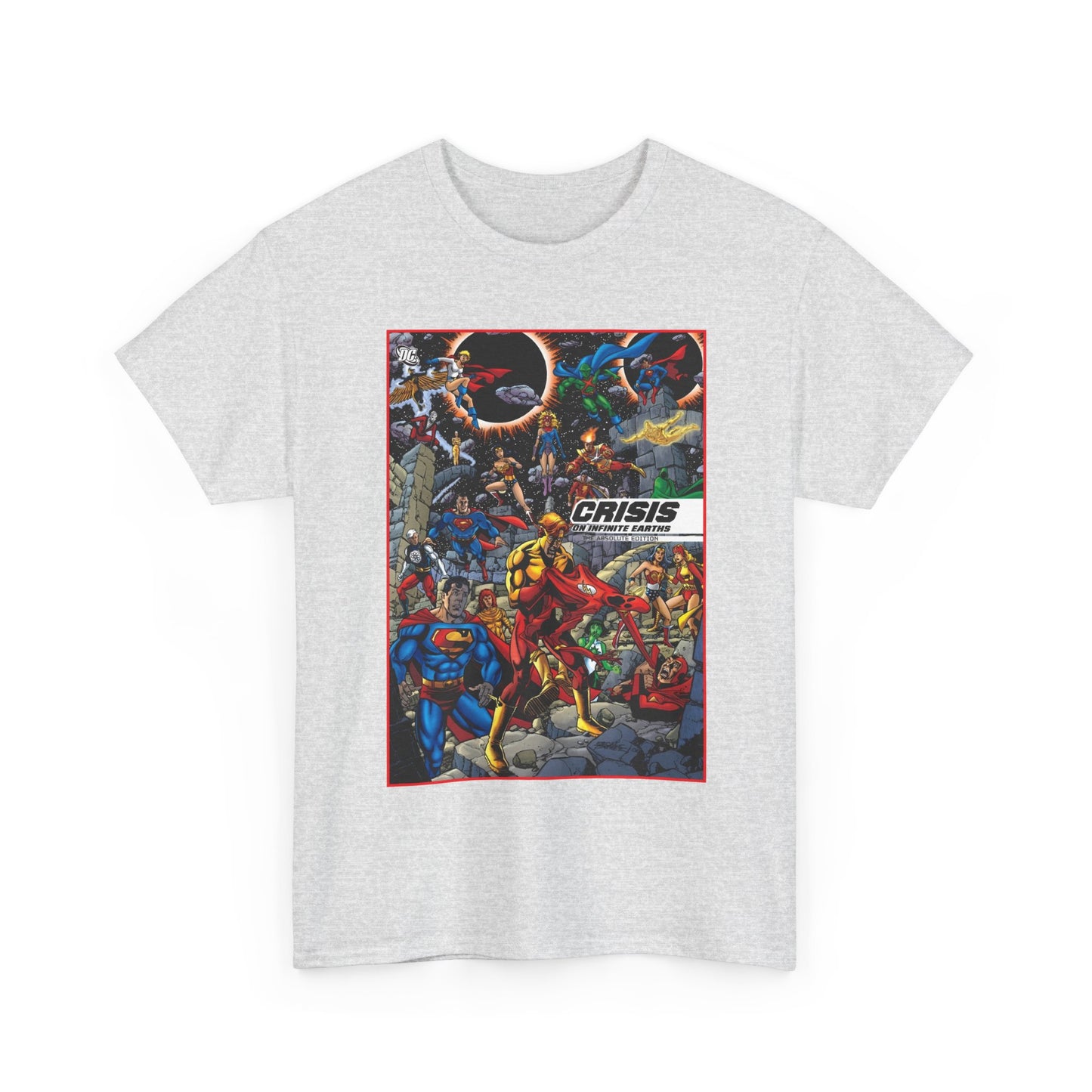 Crisis on Infinite Earths T-Shirt - George Perez Art - Absolute Edition Cover - Flash, Supergirl, Wonder Woman, Kid Flash, Psycho Pirate, Harbinger - DC Comics