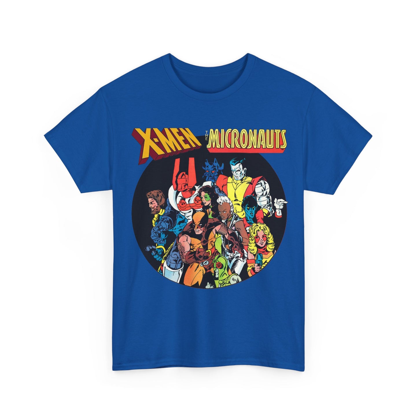 X-Men/Micronauts T-Shirt - Wolverine, Storm, Nightcrawler, Kitty Pryde, Colossus, Acroyear, Arcturus Rann, Marionette Bug - Marvel Comics - Popular 1980s Crossover Mini-Series