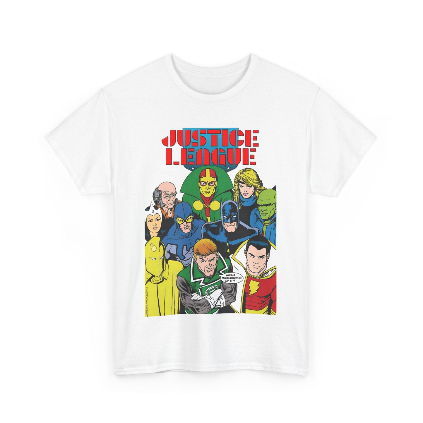 Justice League International T-Shirt - Kevin Maguire Art - JLI - DC Comics - Blue Beetle, Dr Fate, Batman, Mr Miracle, Martian Manhunter - Guy Gardner