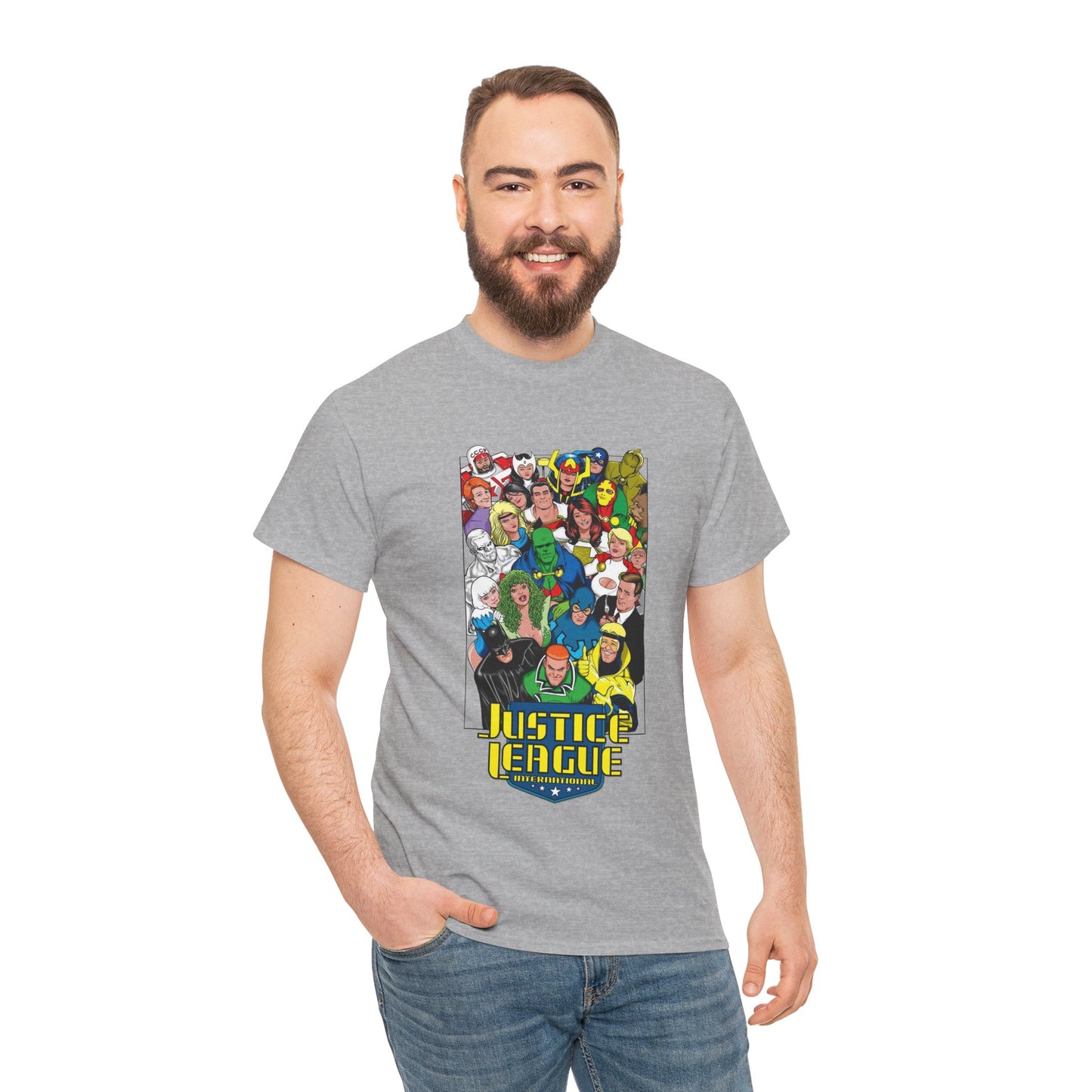 Justice League International T-Shirt - DC Comics - JLI - Kevin Maguire Art - Blue Beetle, Booster Gold, Martian Manhunter, Captain Atom