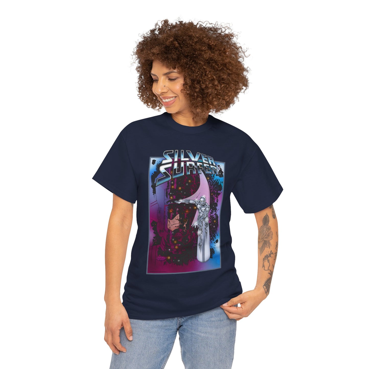 Silver Surfer & Galactus T-Shirt - John Byrne Art - Fantastic Four Connection - Former Herald, Norrin Radd - Marvel Comics