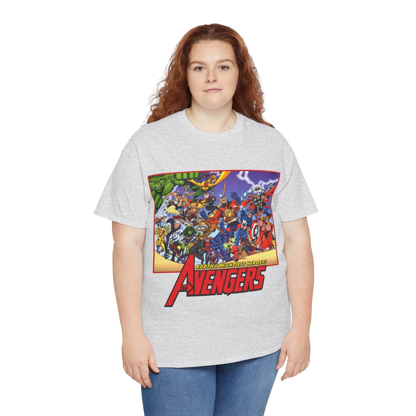 Avengers T-Shirt - George Perez Art - Marvel Comics - Captain America, Iron Man, Thor, She-Hulk, Hawkeye, Vision, Quicksilver - Classic Cover