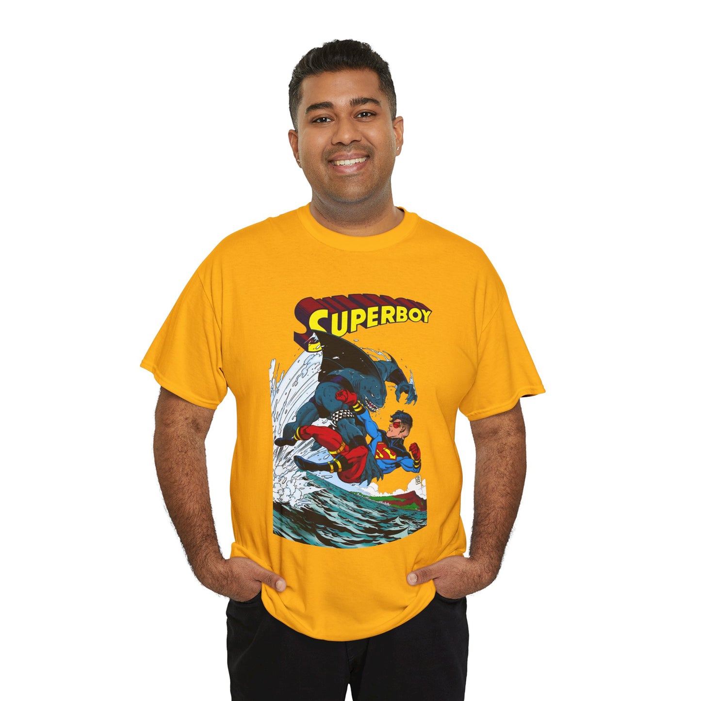 King Shark Vs Superboy T-Shirt - Tom Grummett Art - Connor Kent, Kon-L - Superman Family - DC Comics
