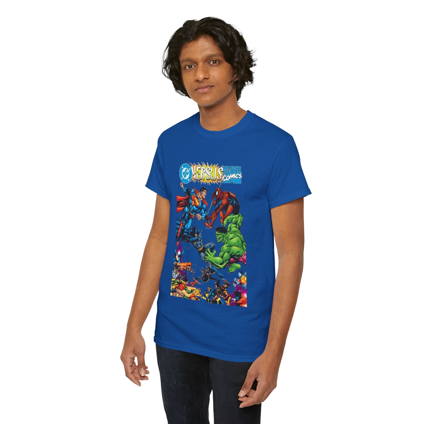 DC Comics Vs Marvel Comics T-Shirt - George Perez Art - Superman, Hulk, Batman, Spider-man, X-Men, New Teen Titans