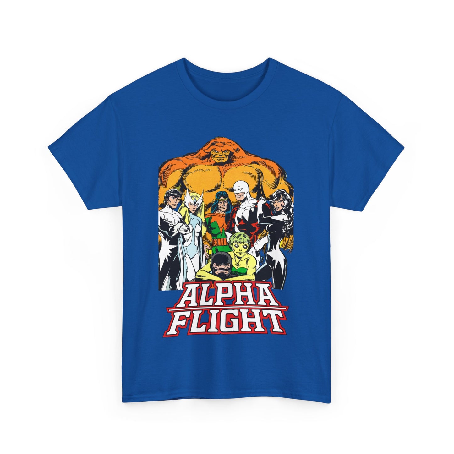 Alpha Flight T-Shirt - John Byrne Art - Northstar, Aurora, Guardian, Puck, Snowbird, Shaman, Sasquatch - Canada's Superhero Team - X-Men Connection - Marvel Comics
