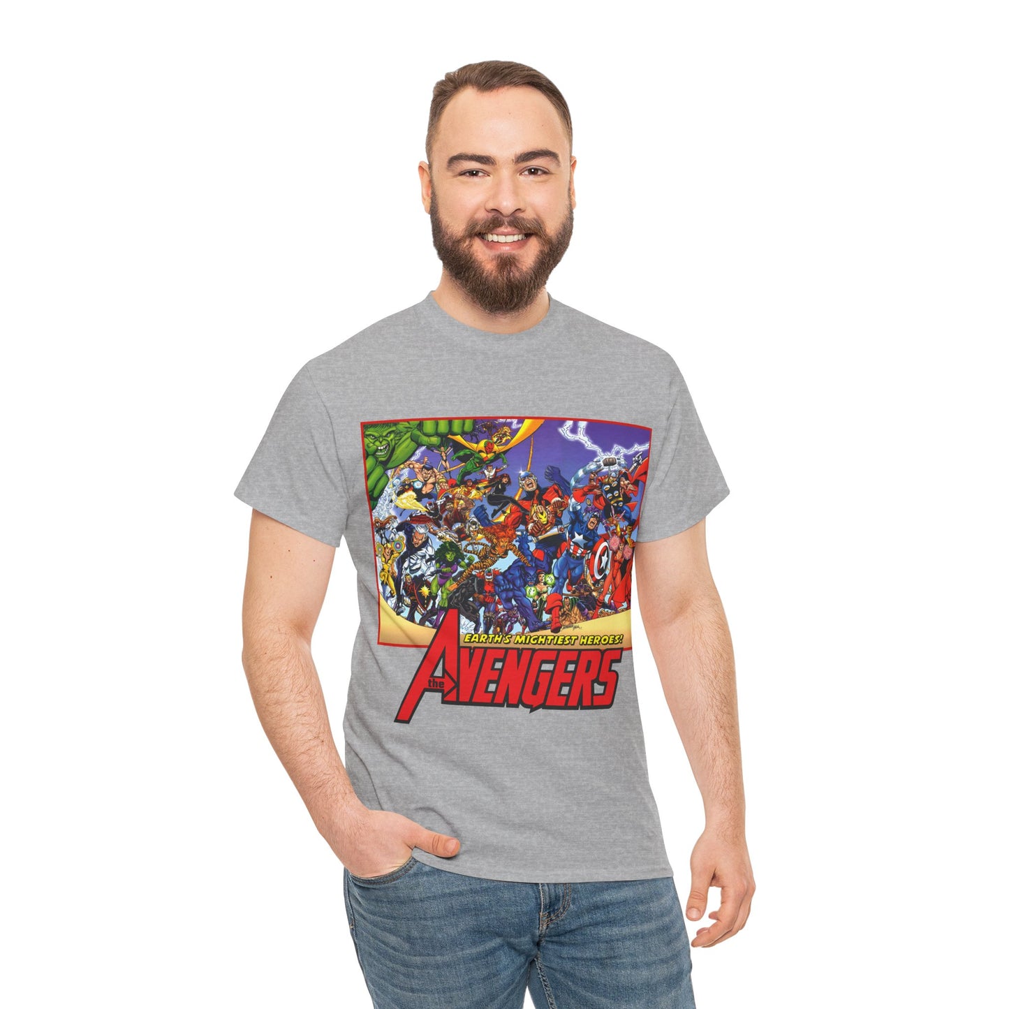 Avengers T-Shirt - George Perez Art - Marvel Comics - Captain America, Iron Man, Thor, She-Hulk, Hawkeye, Vision, Quicksilver - Classic Cover