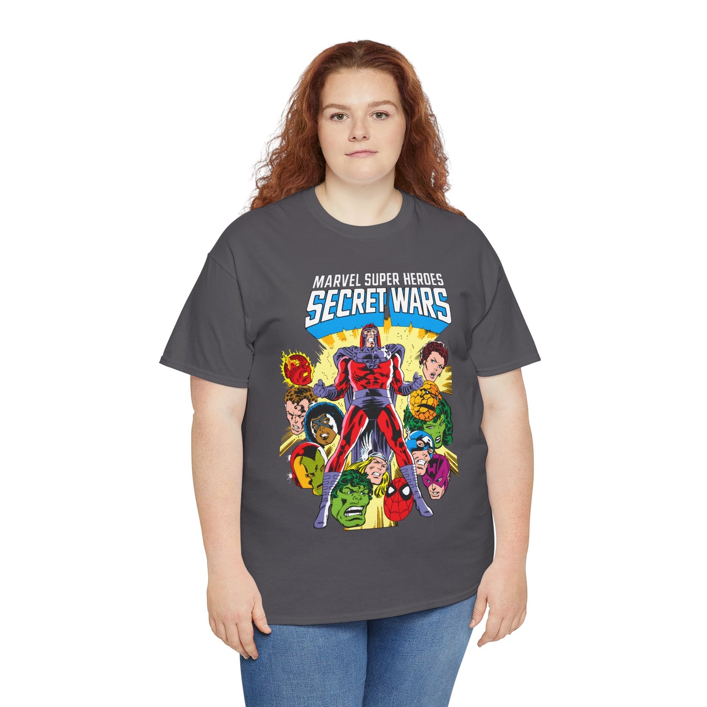 Marvel Super Heroes Secret Wars T-Shirt - Magneto, Captain America, Iron Man, She-Hulk, Hulk, Human Torch, Captain Marvel, Hawkeye - Marvel Comics