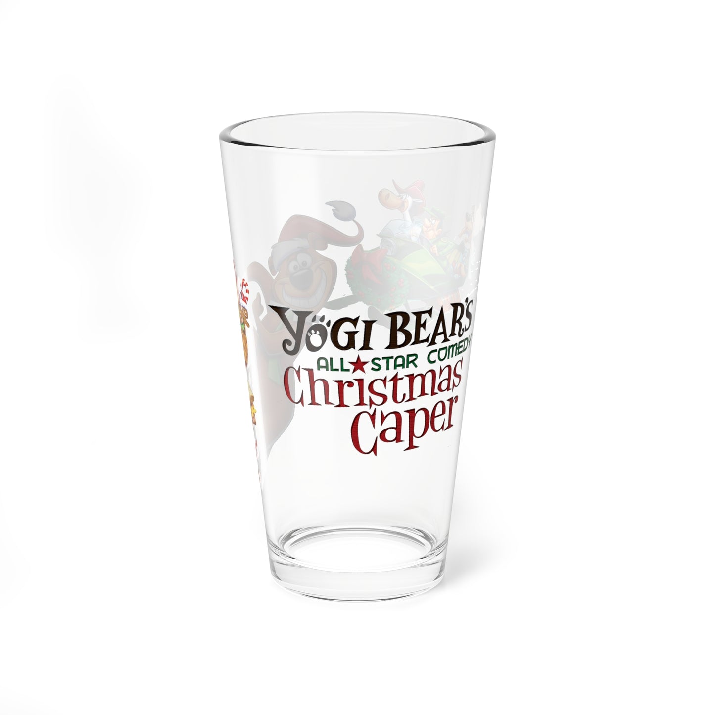 Yogi Bear's All-Star Comedy Christmas Caper Pint Glass, 16oz - Huckleberry Hound, Ranger Smith, Boo Boo - Hanna-Barbera Cartoon