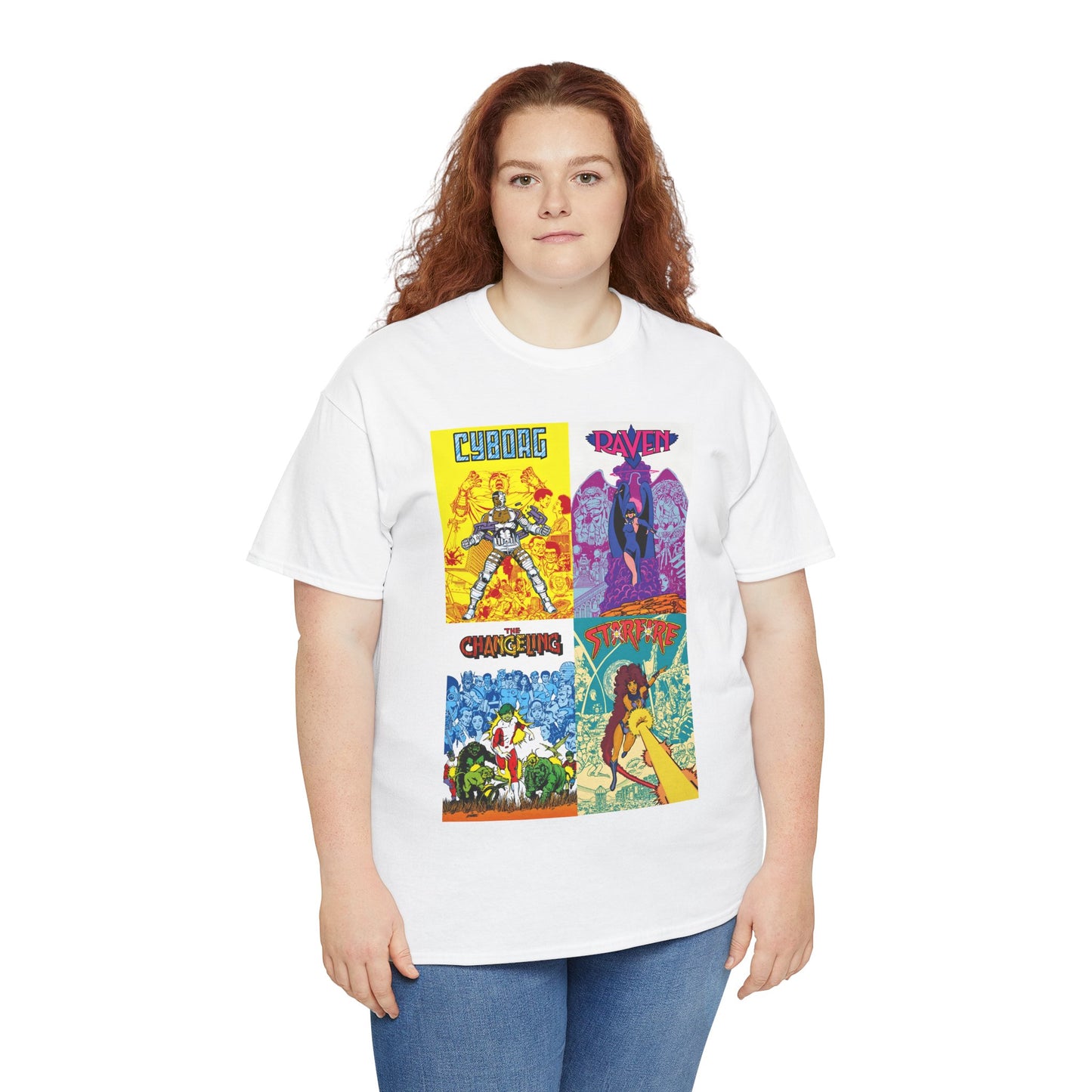 Tales of the New Teen Titans T-Shirt - George Perez Art - Cyborg, Raven, Changeling, Starfire - 1980s Mini-Series Showcasing Their Origins - DC Comics