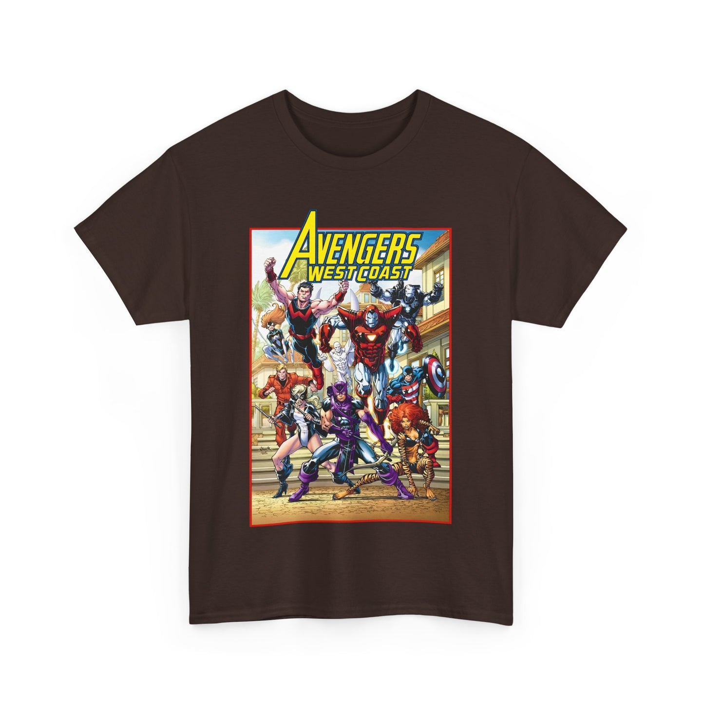 West Coast Avengers T-Shirt - Todd Nauck Art - Hawkeye, Iron Man, Wonder Man, Tigra, Vision - Marvel Comics