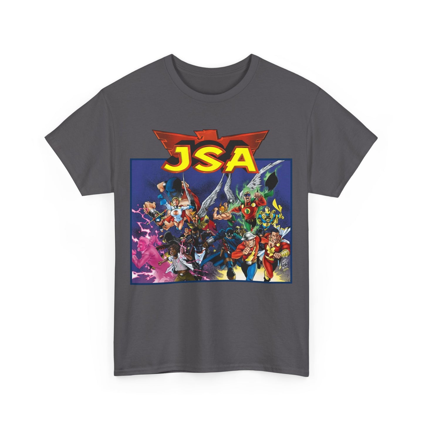 JSA T-Shirt - Carlos Pacheco Art - Green Lantern, Power Girl, Hawkgirl, Black Adam, Flash, Dr Fate, Hawkman - DC Comics - Justice Society of America