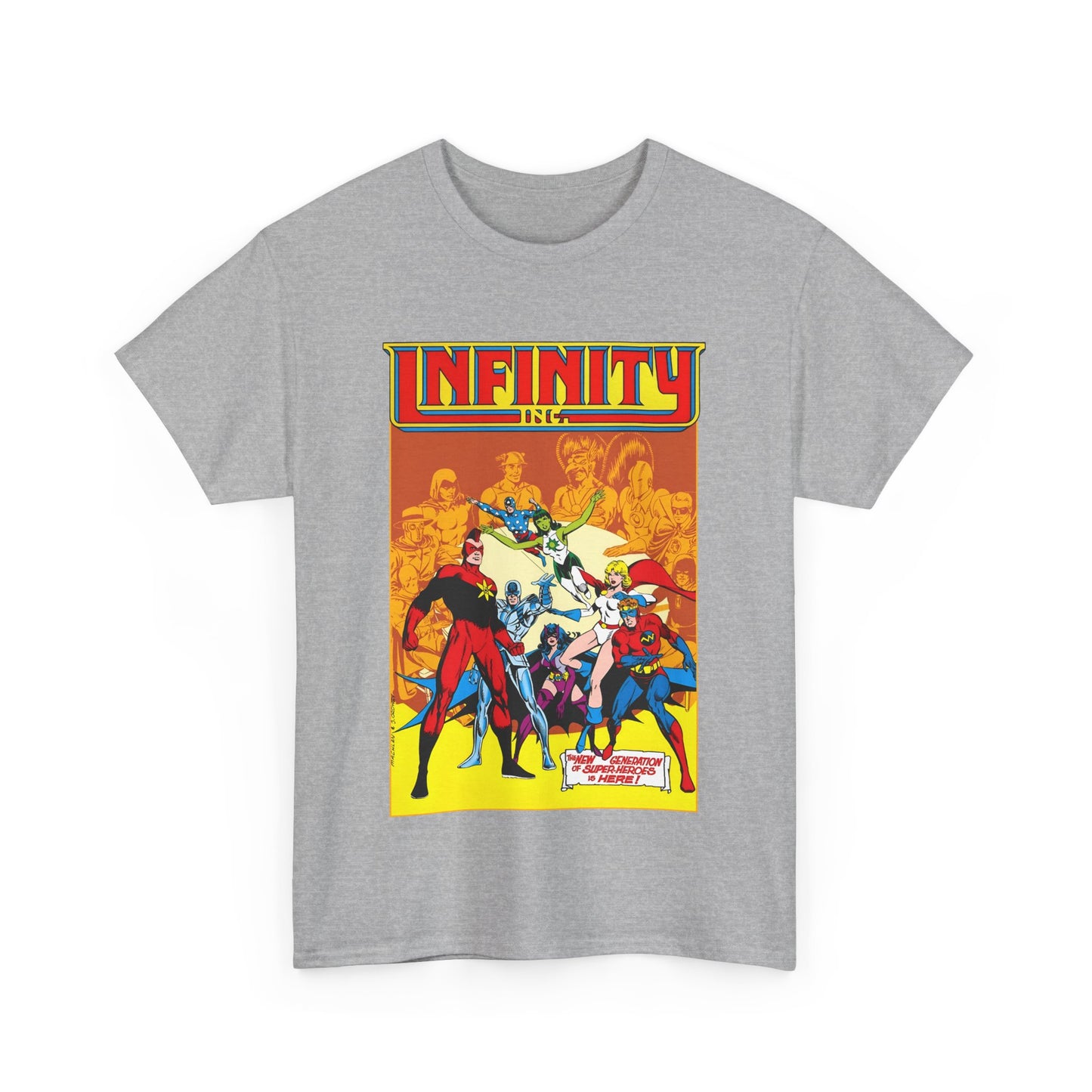 Infinity, Inc T-Shirt - Jerry Ordway Art - Silver Scarab, Huntress, Power Girl, Star-Spangled Kid, Fury, Jade - DC Comics - 1980s JSA Spin-Off Series