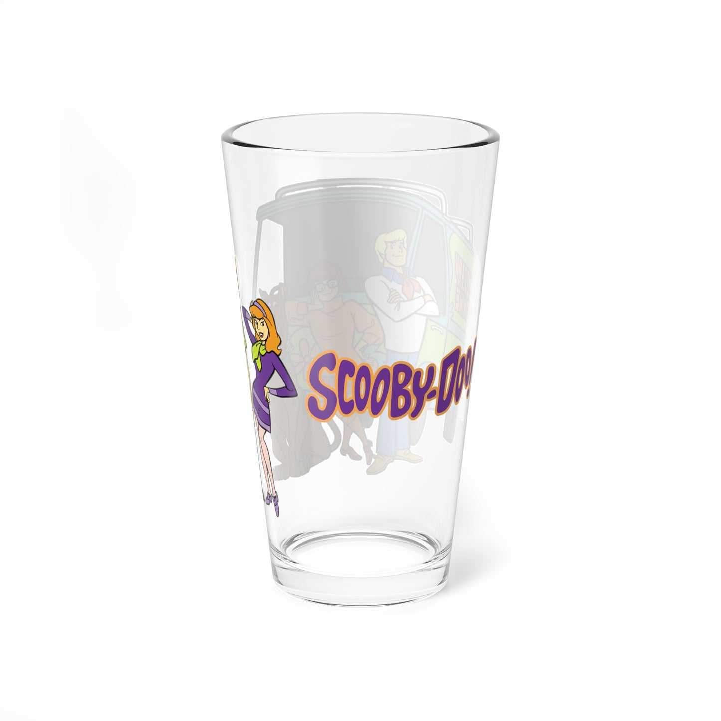 Scooby Doo Pint Glass, 16oz - Shaggy, Fred, Daphne, Velma - Mystery Machine - Hanna-Barbera Cartoon Classic