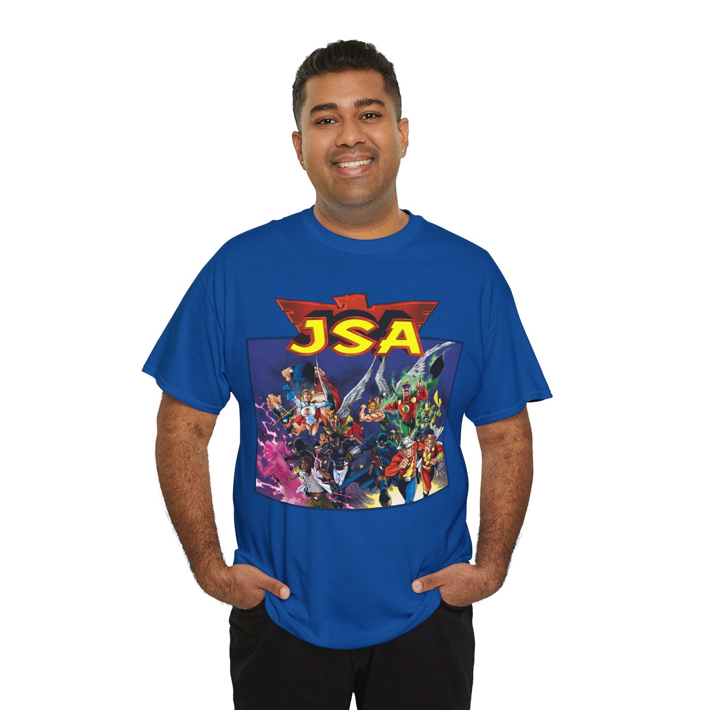 JSA T-Shirt - Carlos Pacheco Art - Green Lantern, Power Girl, Hawkgirl, Black Adam, Flash, Dr Fate, Hawkman - DC Comics - Justice Society of America