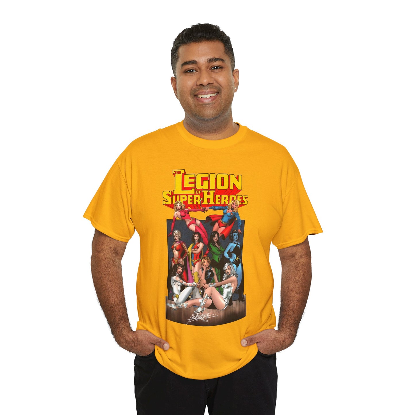 Legion of Super-Heroes T-Shirt - George Perez Art - Saturn Girl, Supergirl, Dream Girl, Shadow Lass, Phantom Girl - The Super Woman of LOSH - DC Comics